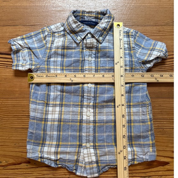 Janie and Jack Plaid Button Down Kids Blue Yellow Excellent Short Sleeve SIZE 3 - Picture 4 of 5